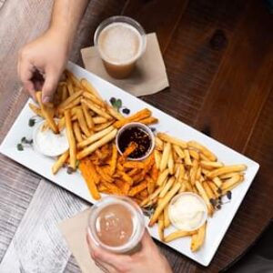 Vegan, Nut Free, Gluten Free Flight of Fries 3 of our best fries in a single serving - Cajun, Garlic, French Fries are Vegan, Nut Free & Gluten Free