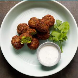 Edamame Falafel Crispy edamame falafel with tzatziki dipping sauce